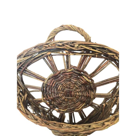 Vintage Wicker Wall Pocket Basket with Sunburst Design Hanging Willow Basket - Picture 4 of 12